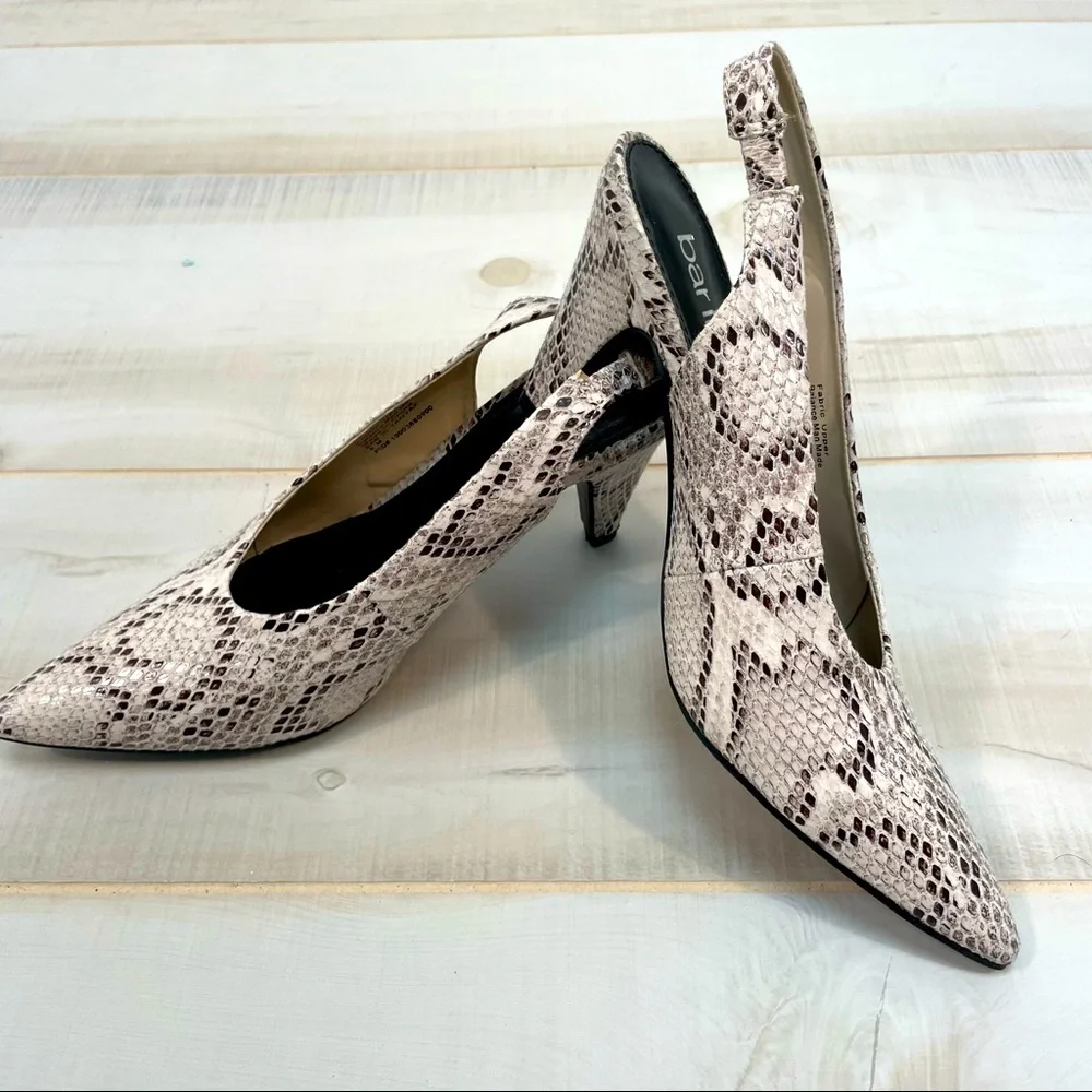 Bar III Snake Look Cream Black Sling-Back Heels Tanyaf Size 8 - Picture 3 of 8
